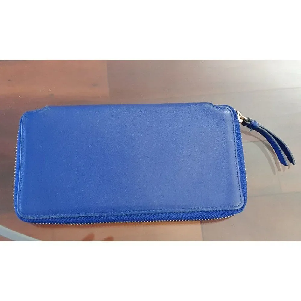 Barneys New York Cobalt Blue Leather Zip Around Wallet